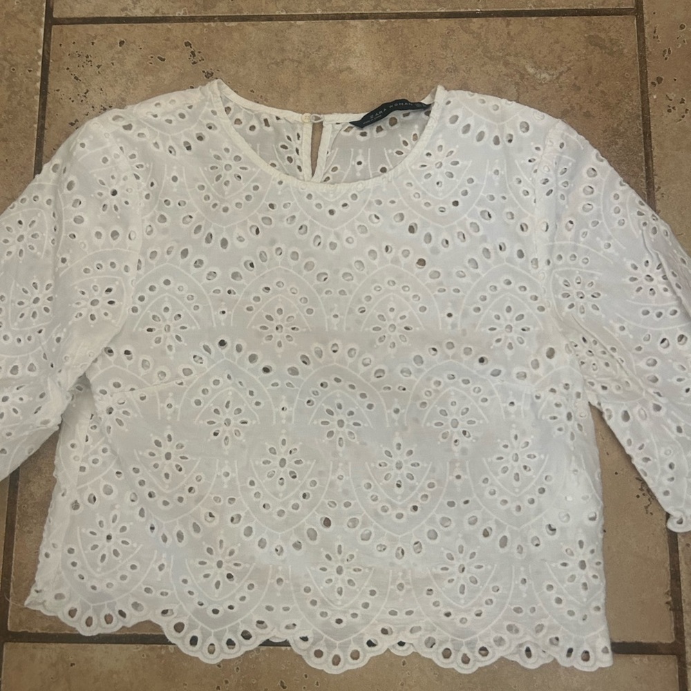 Zara White Eyelet Lace Blouse